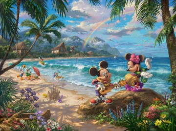  Mickey Arte - Mickey y Minnie en Hawaii Thomas Kinkade